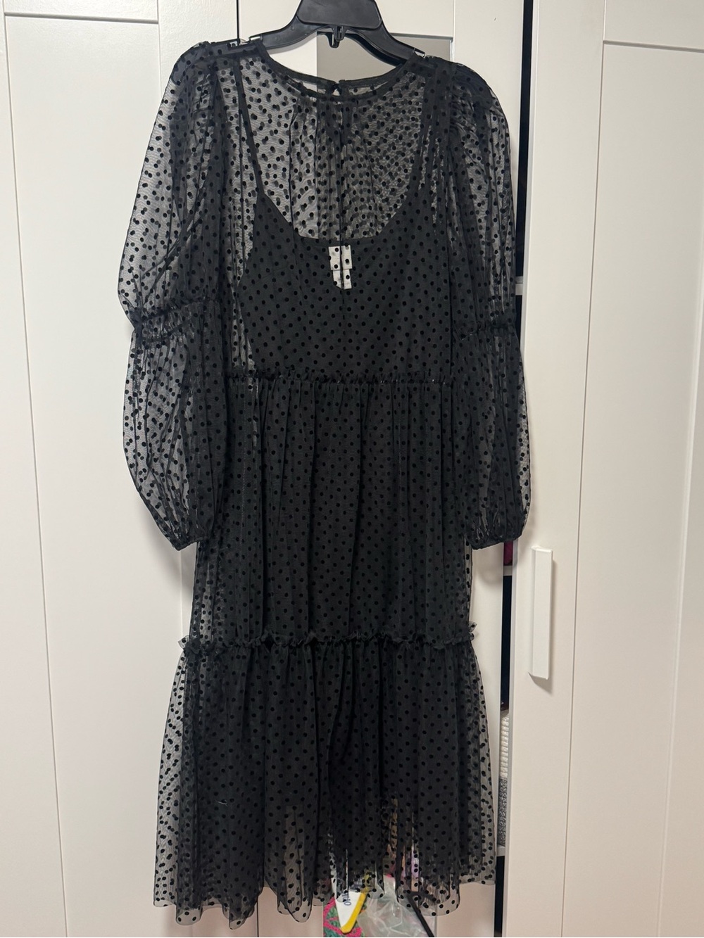 H&M Black Polka Dot Sheer Midi Dress